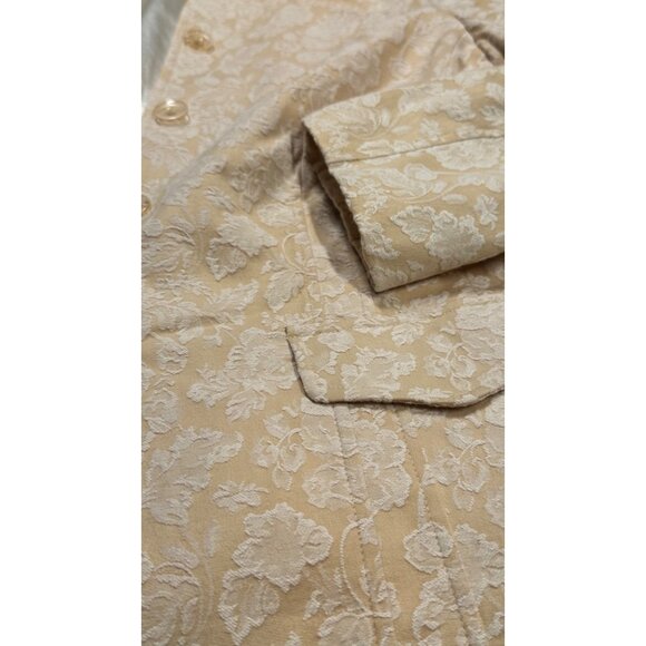 Vintage QVC Dialogue Womens Medium Tan Brocade Textured 2 Piece Shirt Jacket Set - Picture 6 of 15